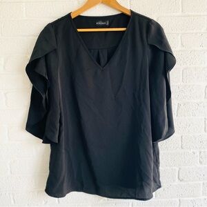 Funlingo Black V-Neck Blouse Large Short Sleeves Top Whimsigoth Witchy Goth